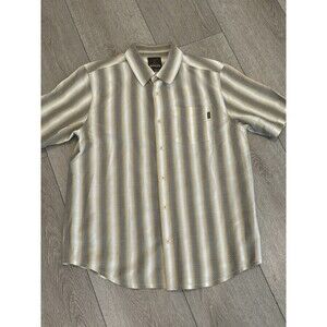 prAna Breathe Men’s Button-Up Short‎ Sleeve Plaid Shirt Medium White Beige